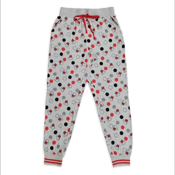 Disney Minnie Mouse Gray Polka Dot Drawstring Jogger Style Pajama Pants, L - Picture 2 of 6